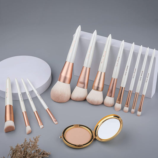 Makeup Brushes Set, 12Pcs Premium Eye Shadow, Eyebrows, Eyeliner, Concealer, Lip Liner,Foundation Makeup Brush White Travel Makeup Set,Cruelty-Free Synthetic Fiber Bristles