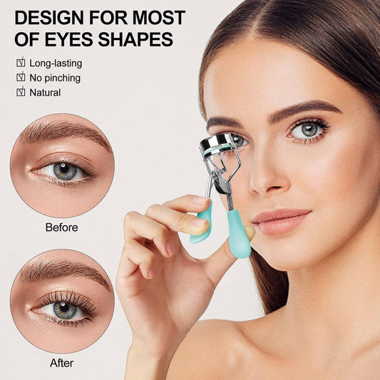Eyelash Curler with Comb and Brush Fit All Eye Shape Curved Eyelash Curlers with 6PCS Silicone Refill Pad,Natural and Long Lasting Lash Curler for Women Make up Gift(Blue)