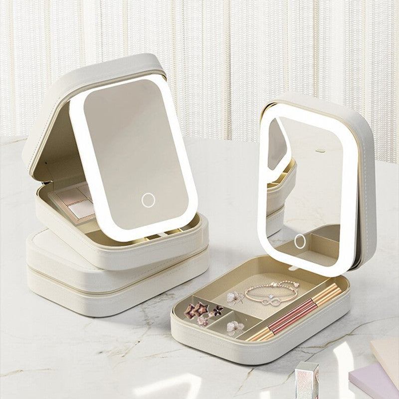 Illuminate Your Beauty Anywhere with Our Portable Makeup Storage Box Featuring Adjustable LED Light Mirror