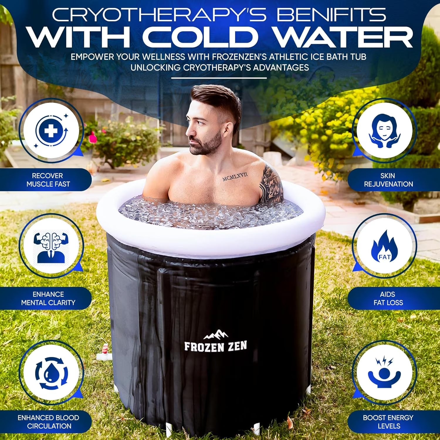 FrozenZen XL Ice Bath Tub – 105 Gallon Cold Plunge Recovery System for Athletes