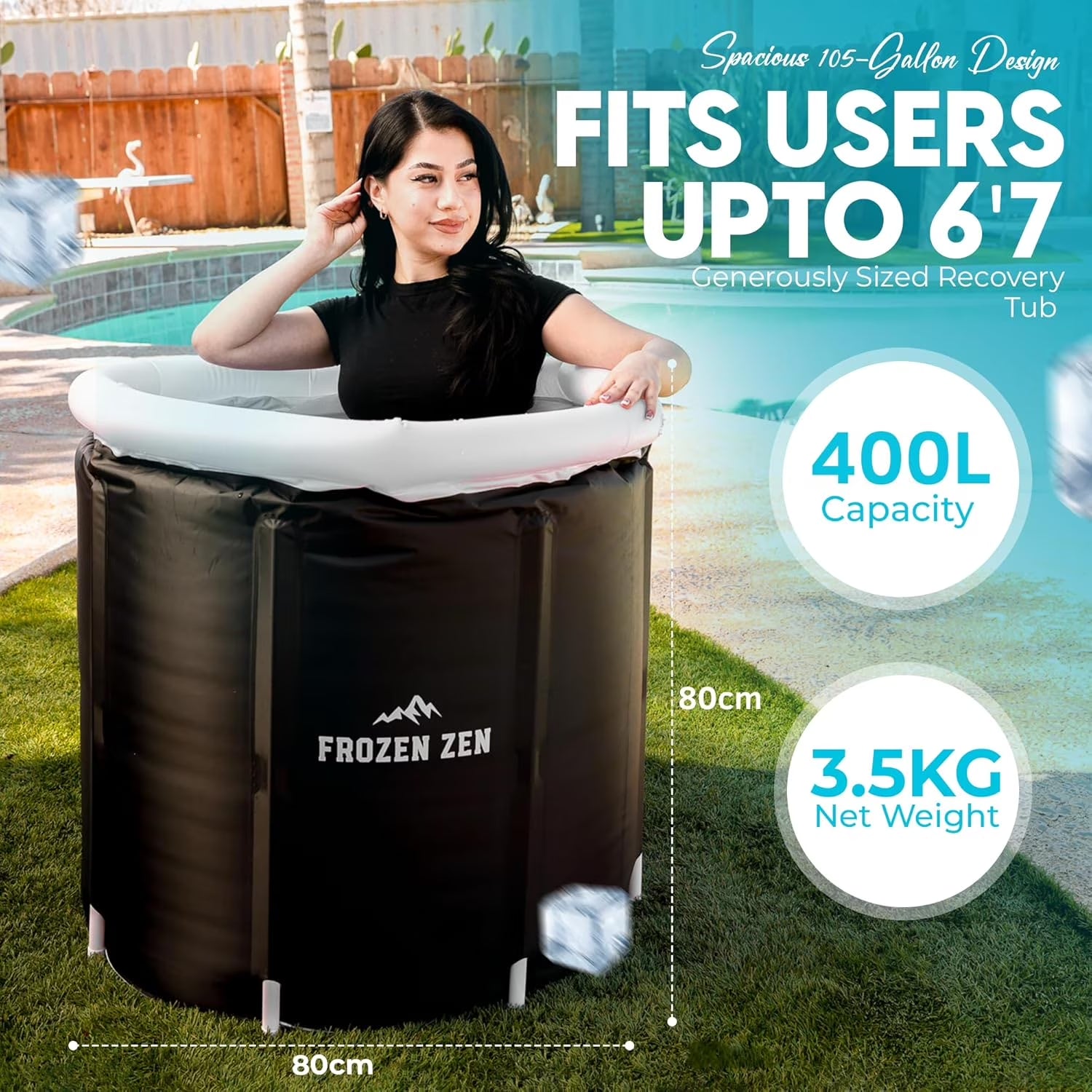 FrozenZen XL Ice Bath Tub – 105 Gallon Cold Plunge Recovery System for Athletes