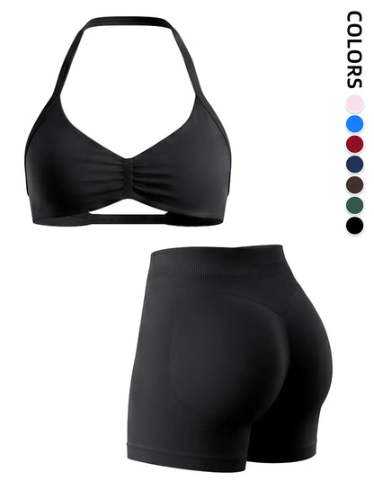 2-Piece Seamless Sports Bra Set with Pads, High-Waisted Peach Butt Running Yoga Shorts, Sleeveless Sporty Suit for Women, Yoga Workout Activewear, Workout Sets