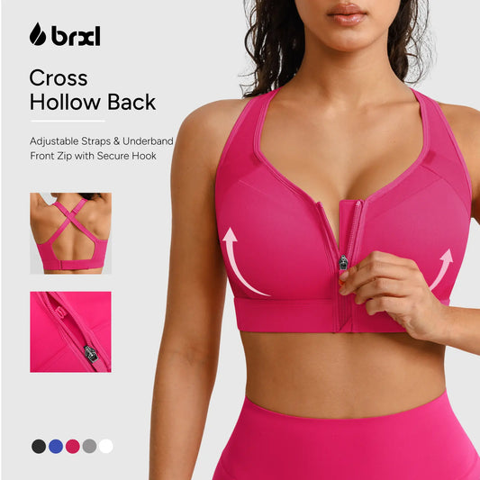 BRXL Sports Bras for Women Front Zip High Impact Adjustable Straps Sports Bra Workout Sports Bras with Sewn in Pads,Summerwins