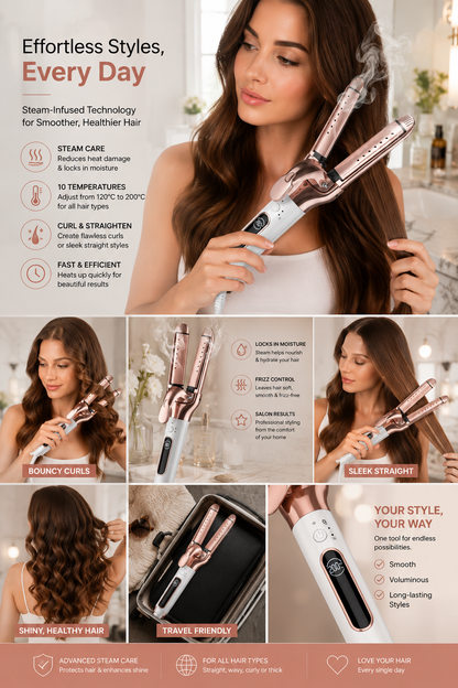 SteamStyle Pro Infrared Hair Styler – Steam Straightener & Curling Iron