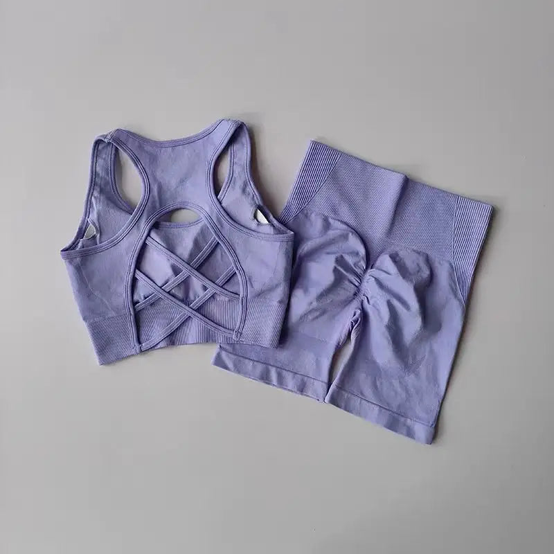FlexFlow Women's Seamless Activewear Set – Sports Bra & High-Waist Shorts (2-Piece)