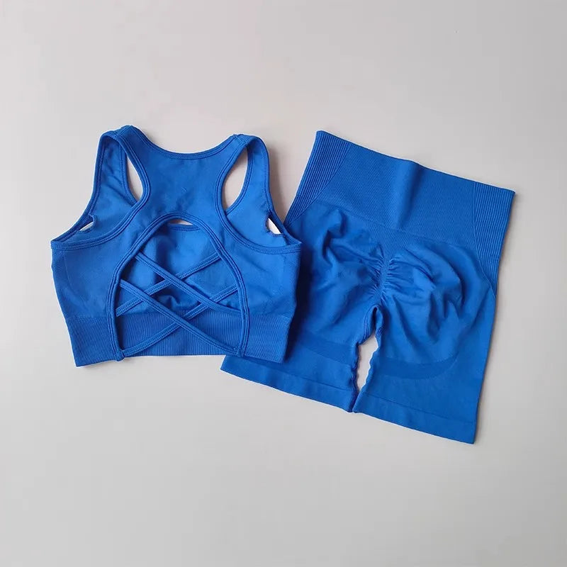 FlexFlow Women's Seamless Activewear Set – Sports Bra & High-Waist Shorts (2-Piece)