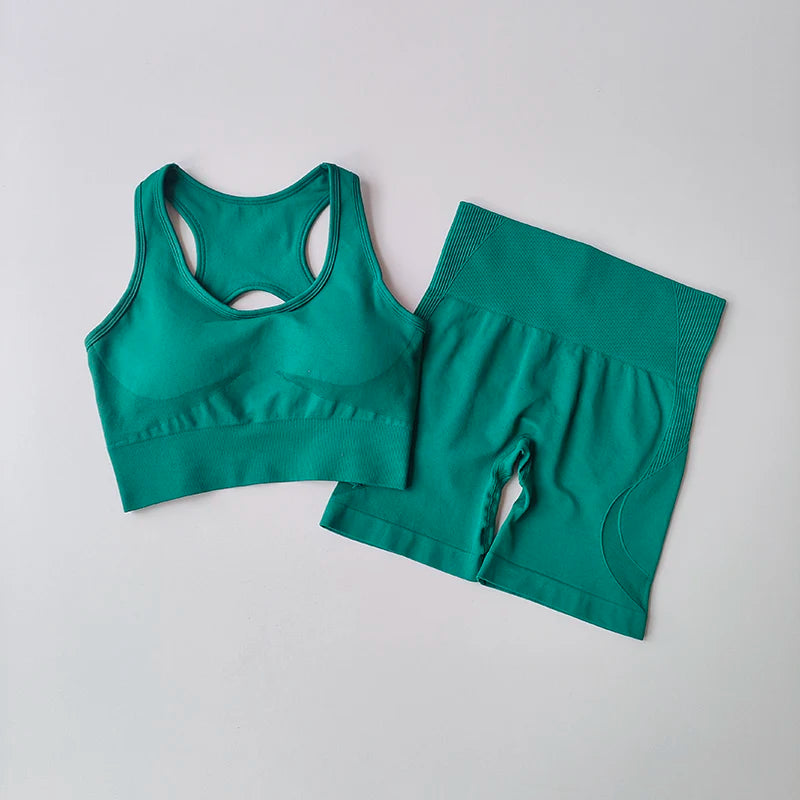 FlexFlow Women's Seamless Activewear Set – Sports Bra & High-Waist Shorts (2-Piece)