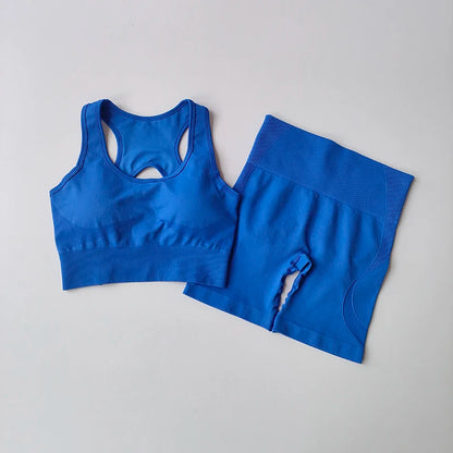 FlexFlow Women's Seamless Activewear Set – Sports Bra & High-Waist Shorts (2-Piece)