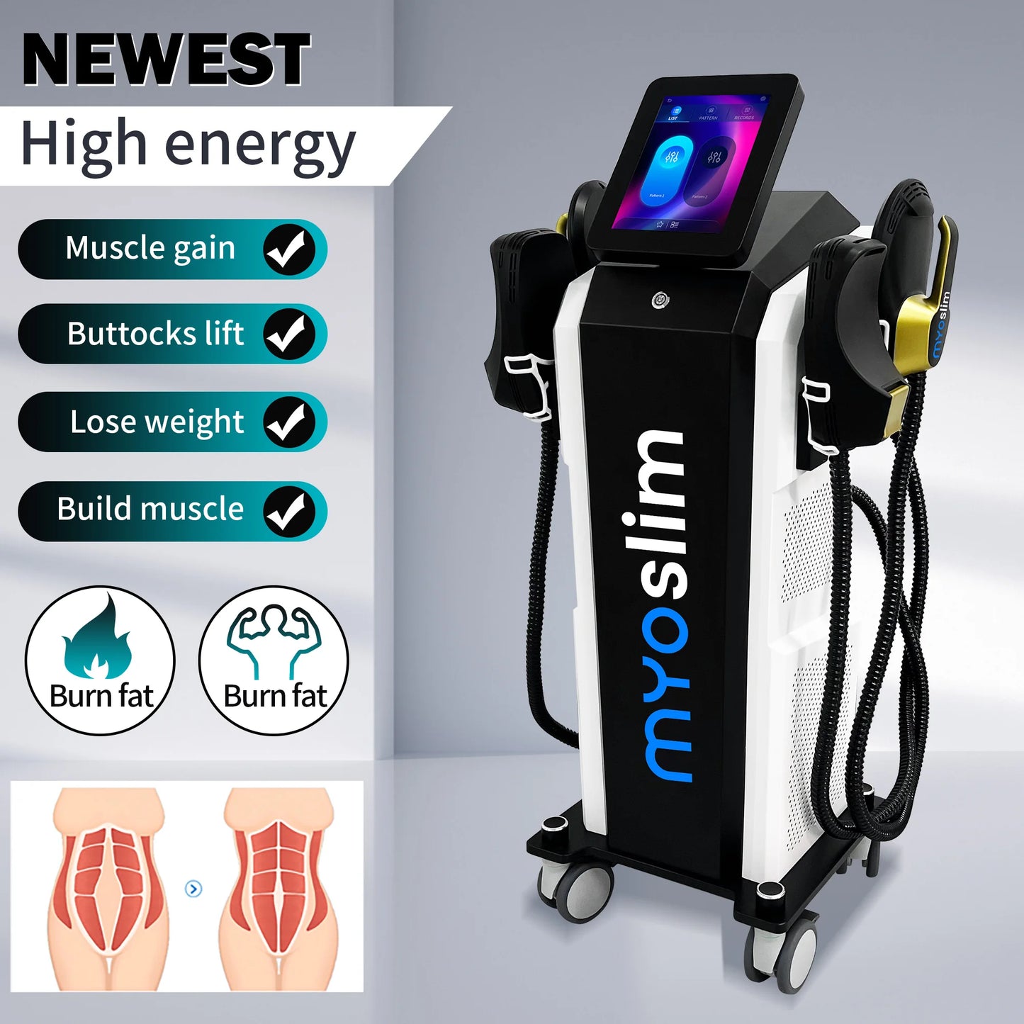 SculptMax Pro EMS & RF Body Sculpting 6500W HI-EMT MYOSLIM System