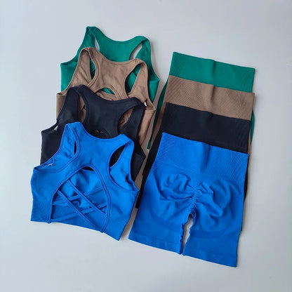 FlexFlow Women's Seamless Activewear Set – Sports Bra & High-Waist Shorts (2-Piece)