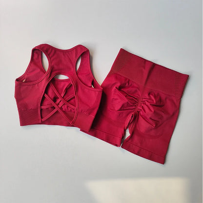 FlexFlow Women's Seamless Activewear Set – Sports Bra & High-Waist Shorts (2-Piece)