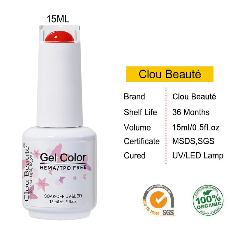 Clou Beauté HEMA & TPO Free Gel Nail Polish – 15ml Professional UV/LED compatible