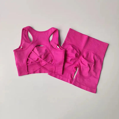FlexFlow Women's Seamless Activewear Set – Sports Bra & High-Waist Shorts (2-Piece)