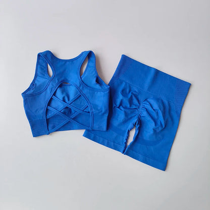 FlexFlow Women's Seamless Activewear Set – Sports Bra & High-Waist Shorts (2-Piece)