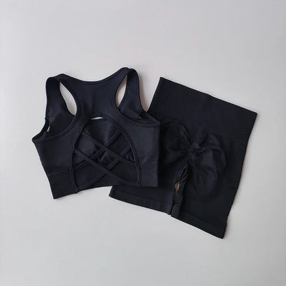 FlexFlow Women's Seamless Activewear Set – Sports Bra & High-Waist Shorts (2-Piece)