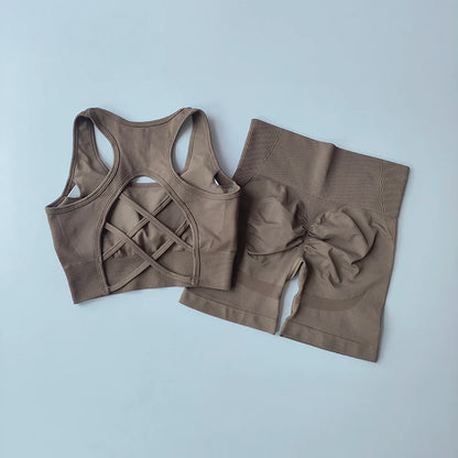 FlexFlow Women's Seamless Activewear Set – Sports Bra & High-Waist Shorts (2-Piece)