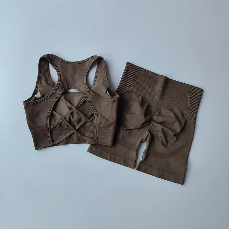 FlexFlow Women's Seamless Activewear Set – Sports Bra & High-Waist Shorts (2-Piece)