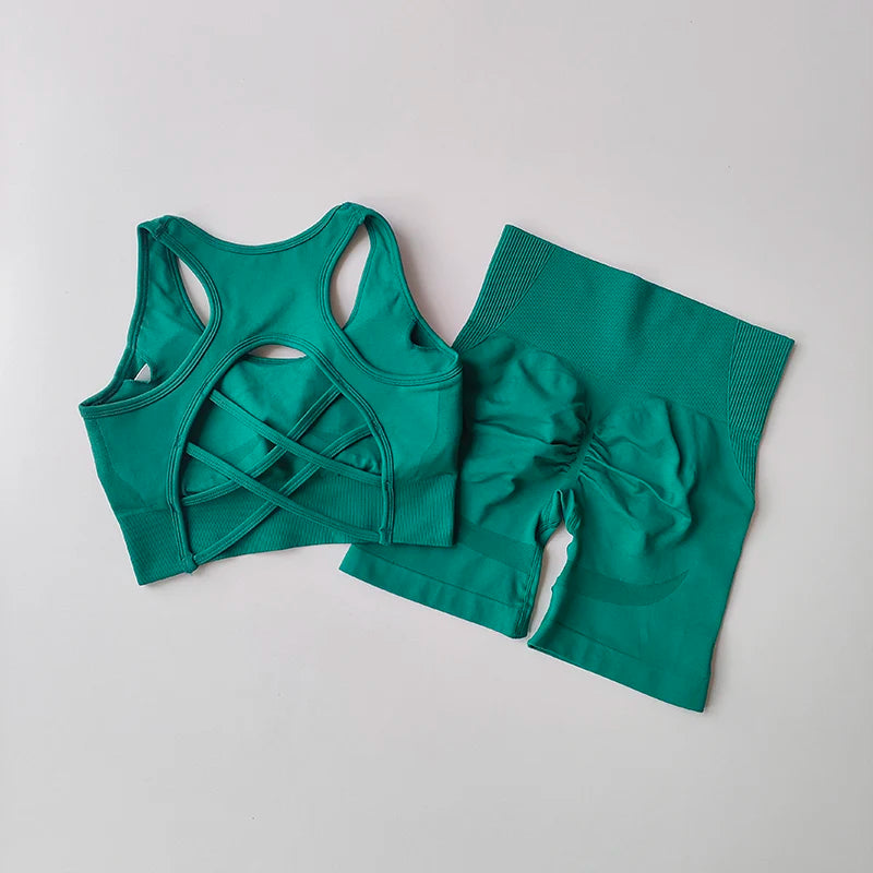 FlexFlow Women's Seamless Activewear Set – Sports Bra & High-Waist Shorts (2-Piece)