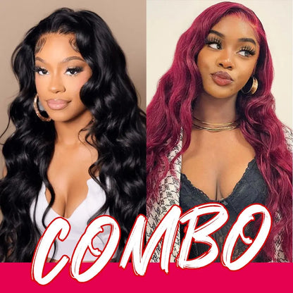 [Combo Sale 30"&30"] Buy 1 Get 2 Wig" 22 Inch 13X4 Body Wave Honey Blonde Hair Lace Front Wigs +13X4 22Inch Body Wave 99J Human Hair Hair Pre Plucked HD Transparent Lace Frontal Human Hair Wigs 180% Density