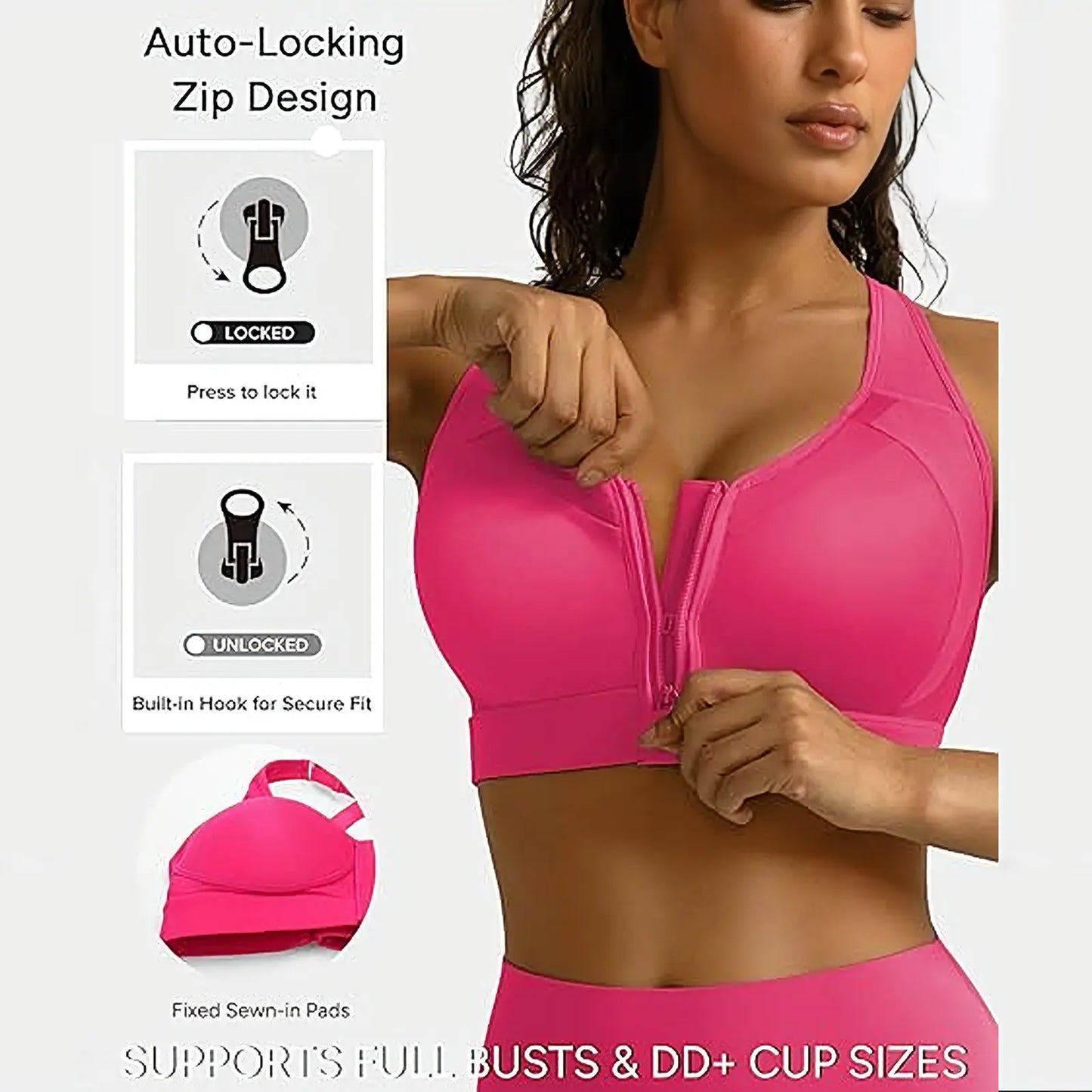 BRXL Sports Bras for Women Front Zip High Impact Adjustable Straps Sports Bra Workout Sports Bras with Sewn in Pads,Summerwins