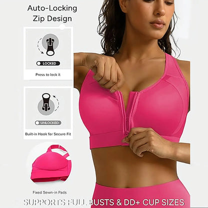 BRXL Sports Bras for Women Front Zip High Impact Adjustable Straps Sports Bra Workout Sports Bras with Sewn in Pads,Summerwins