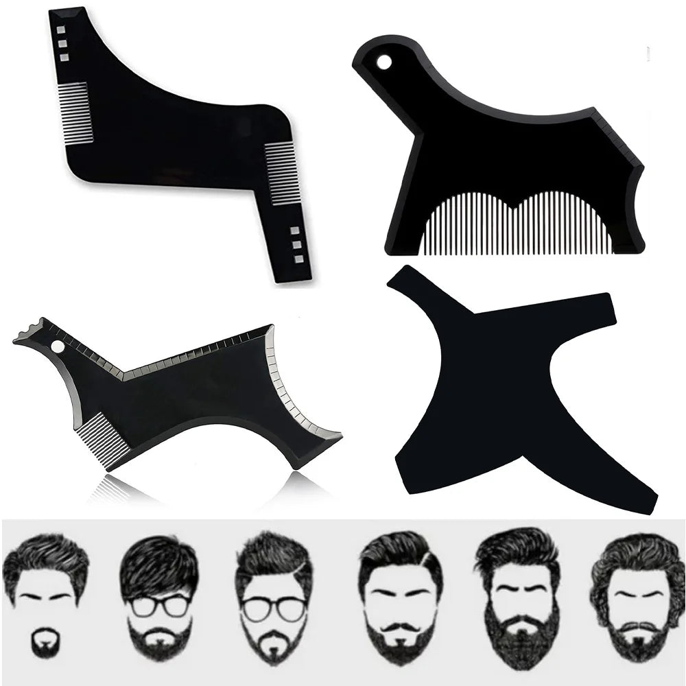 4Pcs Kit Man Beard Shaping Template Set Salon Beard Combs Stencil Shaper Style Styling Barbershop Accessories Tool