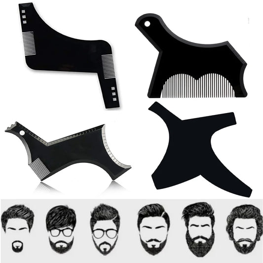 4Pcs Kit Man Beard Shaping Template Set Salon Beard Combs Stencil Shaper Style Styling Barbershop Accessories Tool