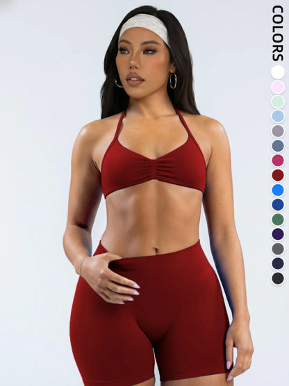 2-Piece Seamless Sports Bra Set with Pads, High-Waisted Peach Butt Running Yoga Shorts, Sleeveless Sporty Suit for Women, Yoga Workout Activewear, Workout Sets