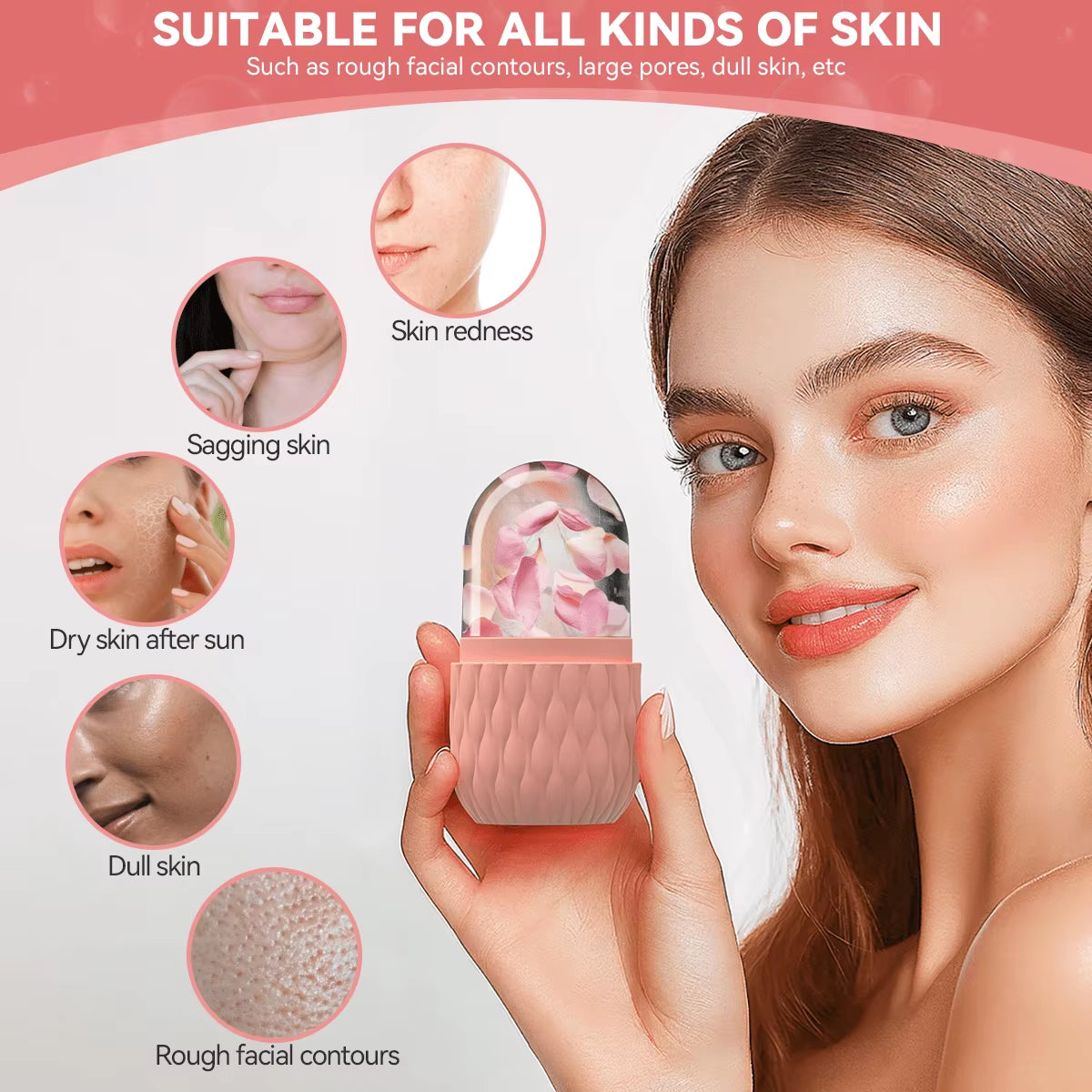 1/3Pcs Ice Face Roller Facial Skincare Ice Roller Stainless Steel Facial Roller Gua Sha Tool Reusable Silicone Ice Facial Roller