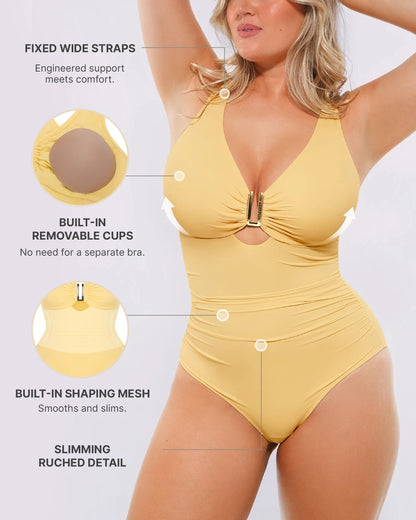 SHAPELLX Smart Sculpt Ruched U-Wire Cut Out Shaping Swimsuit Outdoorfun