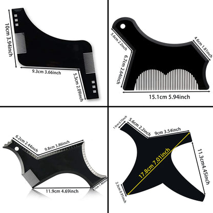 4Pcs Kit Man Beard Shaping Template Set Salon Beard Combs Stencil Shaper Style Styling Barbershop Accessories Tool