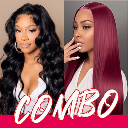 [Combo Sale 30"&30"] Buy 1 Get 2 Wig" 22 Inch 13X4 Body Wave Honey Blonde Hair Lace Front Wigs +13X4 22Inch Body Wave 99J Human Hair Hair Pre Plucked HD Transparent Lace Frontal Human Hair Wigs 180% Density