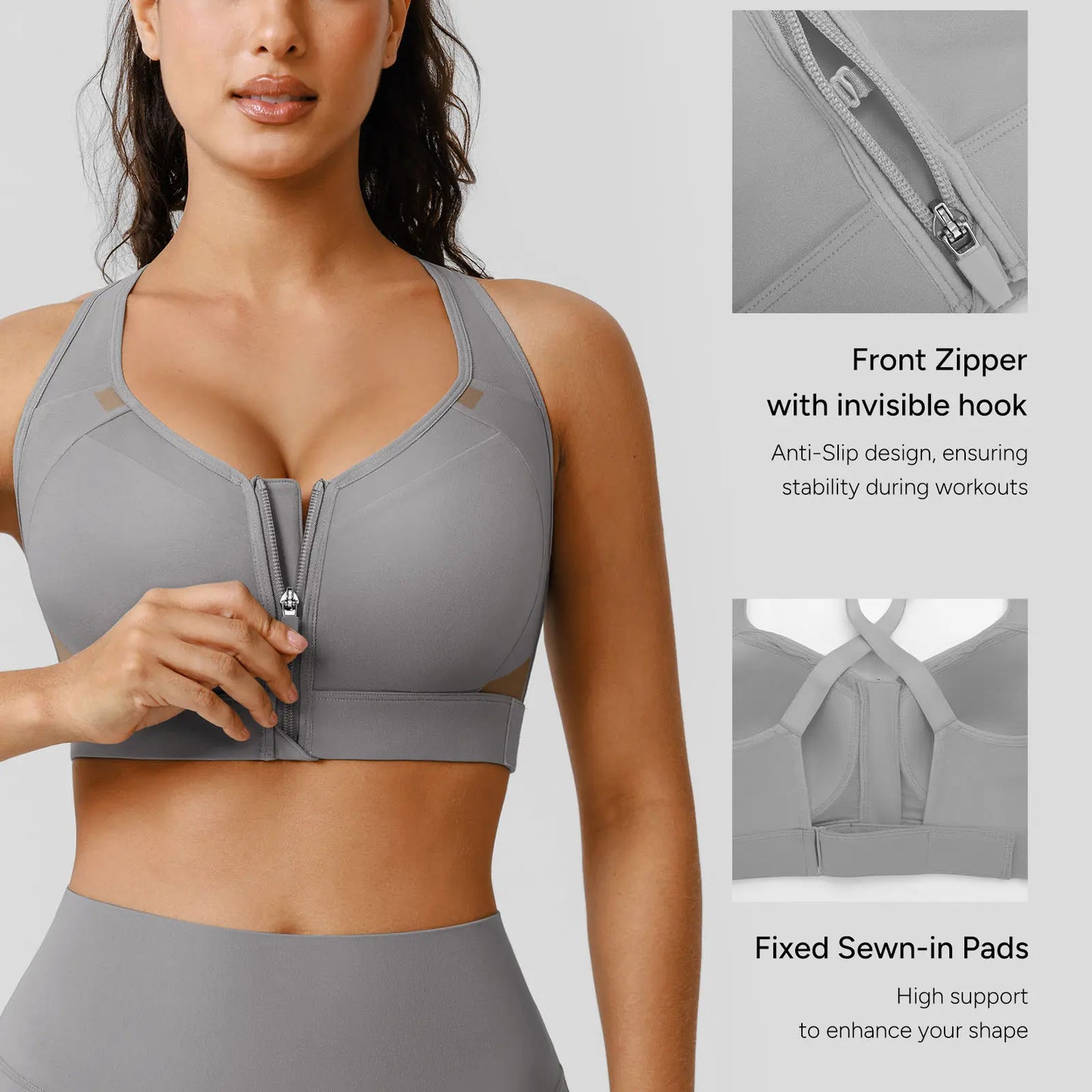 BRXL Sports Bras for Women Front Zip High Impact Adjustable Straps Sports Bra Workout Sports Bras with Sewn in Pads,Summerwins