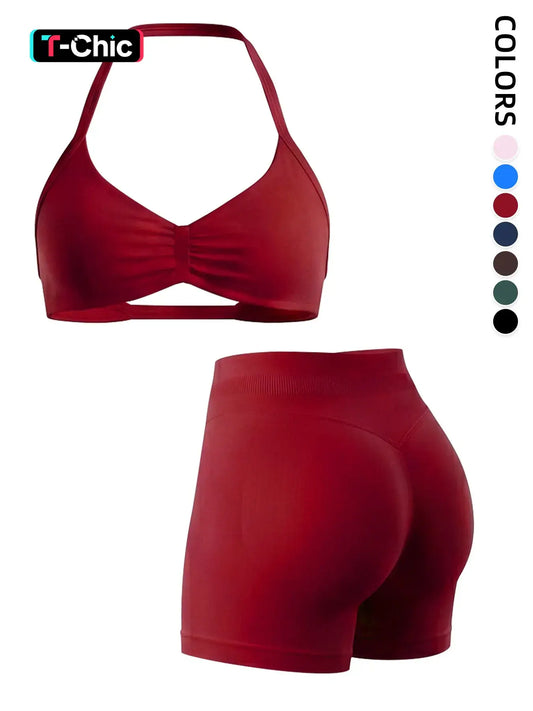 2-Piece Seamless Sports Bra Set with Pads, High-Waisted Peach Butt Running Yoga Shorts, Sleeveless Sporty Suit for Women, Yoga Workout Activewear, Workout Sets