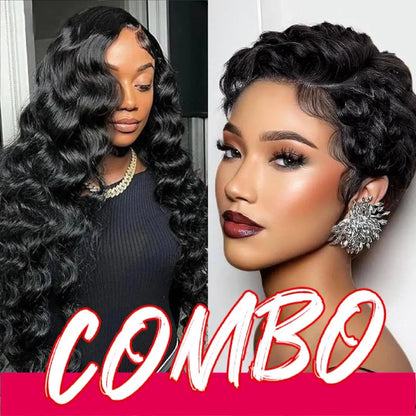 [Combo Sale 30"&30"] Buy 1 Get 2 Wig" 22 Inch 13X4 Body Wave Honey Blonde Hair Lace Front Wigs +13X4 22Inch Body Wave 99J Human Hair Hair Pre Plucked HD Transparent Lace Frontal Human Hair Wigs 180% Density